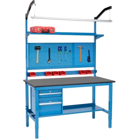 Global Industrial 60 x 30 Production Workbench, Phenolic Safety Edge Complete Bench, Blue 319316BL